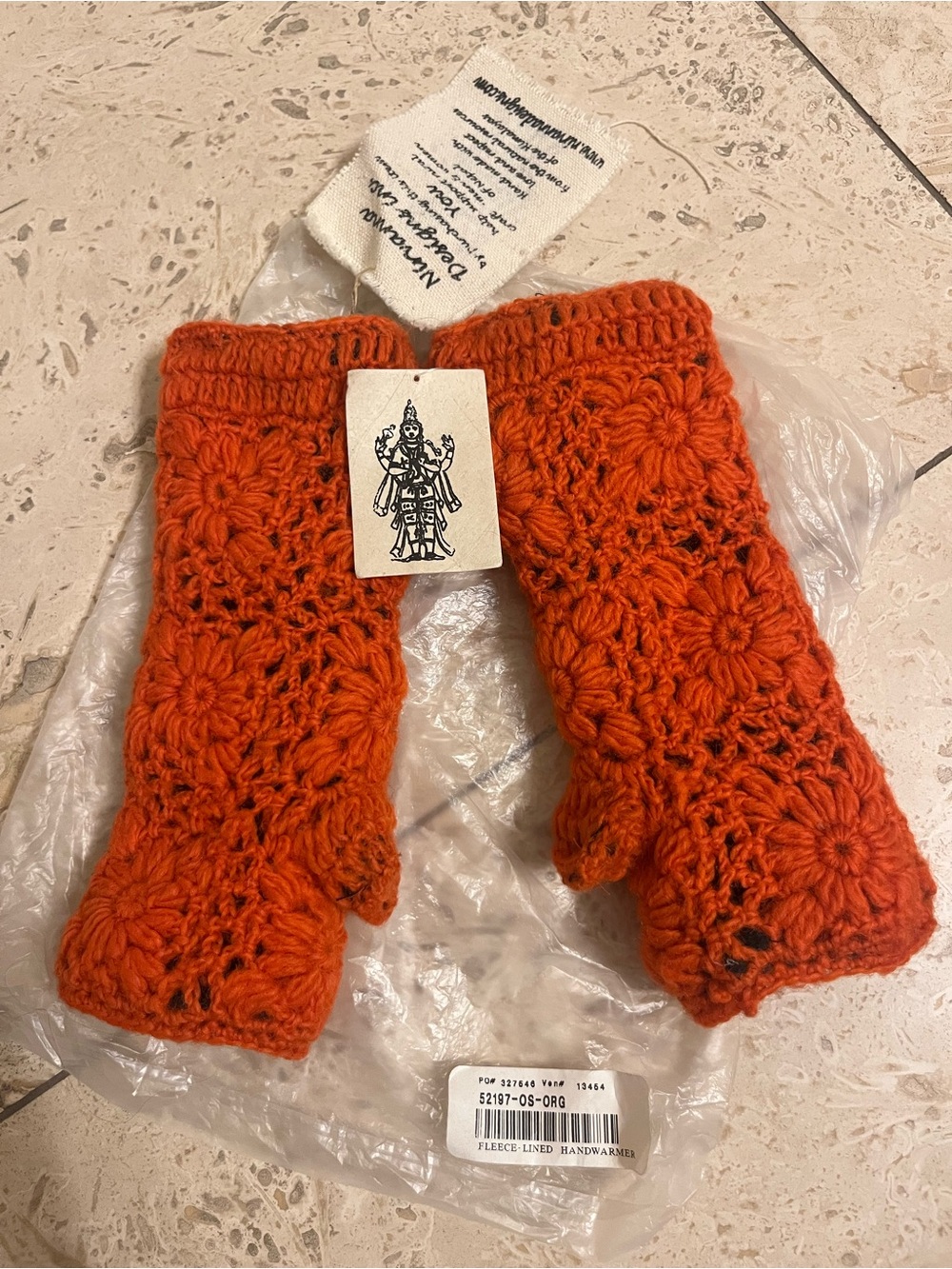 Nirvanna  Hand Crocheted Orange Fingerless Gloves
